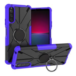 For Sony Xperia 10 IV Armor Bear Shockproof PC + TPU Phone Case with Ring(Purple) (OEM)