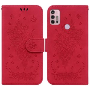 For Motorola Moto G31 / G41 Butterfly Rose Embossed Leather Phone Case(Red) (OEM)