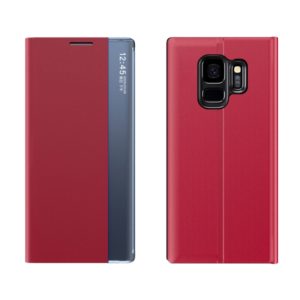 For Galaxy S9 Plain Texture Cloth Attraction Flip Holder Leather Phone Case(Red) (OEM)