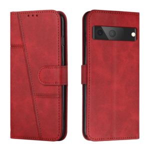 For Google Pixel 7 Stitching Calf Texture Buckle Leather Phone Case(Red) (OEM)