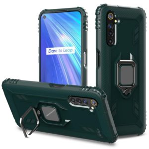 For OPPO Realme 6 Carbon Fiber Protective Case with 360 Degree Rotating Ring Holder(Green) (OEM)