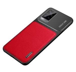 For vivo S7 Frosted Metal + Leather Texture Protective Case(Red) (OEM)