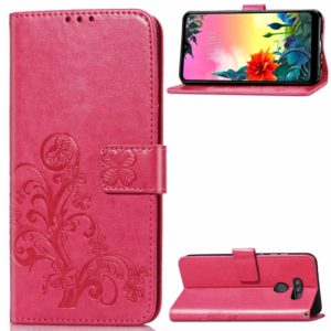 For LG K50S Four-leaf Clasp Embossed Buckle Mobile Phone Protection Leather Case with Lanyard & Card Slot & Wallet & Bracket Function(Magenta) (OEM)