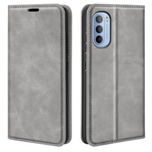 For Motorola Moto G31 4G Retro-skin Magnetic Suction Leather Phone Case(Grey) (OEM)