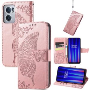 For OnePlus Nord CE 2 5G Butterfly Love Flower Embossed Leather Phone Case(Rose Gold) (OEM)