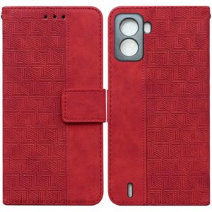 For Tecno Pop 6 No Fingerprints Geometric Embossed Leather Phone Case(Red) (OEM)