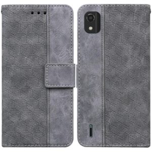 For Nokia C2 2nd Edition Geometric Embossed Leather Phone Case(Grey) (OEM)