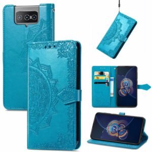 For Asus Zenfone 8 Flip Mandala Embossing Pattern Horizontal Flip Leather Case with Holder & Card Slots & Wallet & Lanyard(Blue) (OEM)