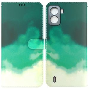 For Tecno Pop 6 No Fingerprints Watercolor Pattern Horizontal Flip Leather Phone Case(Cyan Green) (OEM)