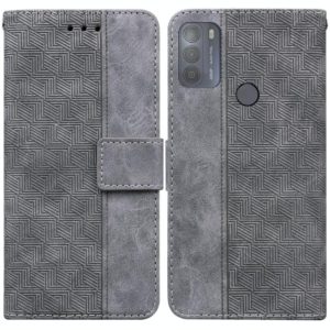 For Motorola Moto G50 Geometric Embossed Leather Phone Case(Grey) (OEM)