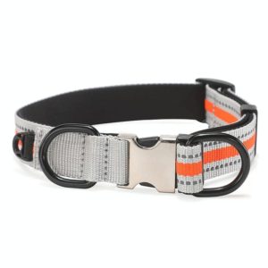 Dog Reflective Nylon Collar, Specification: M(Silver buckle orange) (OEM)