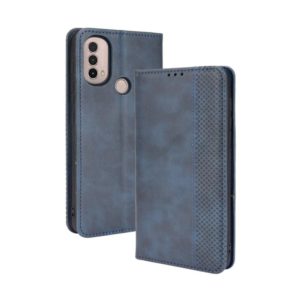 For Motorola Moto E40 / E30 / E20 Magnetic Buckle Retro Crazy Horse Texture Horizontal Flip Phone Leather Case with Holder & Card Slots & Photo Frame(Blue) (OEM)