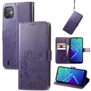 For Wiko Y82 Four-leaf Clasp Embossed Buckle Leather Phone Case(Purple) (OEM)