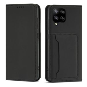 For Samsung Galaxy A22 4G Strong Magnetism Liquid Feel Horizontal Flip Leather Case with Holder & Card Slots & Wallet(Black) (OEM)