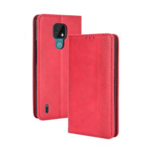 For Motorola Moto E7 Magnetic Buckle Retro Crazy Horse Texture Horizontal Flip Leather Case with Holder & Card Slots & Photo Frame(Red) (OEM)