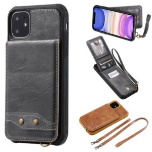 For iPhone 11 Vertical Flip Shockproof Leather Protective Case with Long Rope, Support Card Slots & Bracket & Photo Holder & Wallet Function(Gray) (OEM)