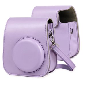 Leather Case Full Body Camera Bag with Shoulder Strap for FUJIFILM Instax mini 11 (Purple) (OEM)