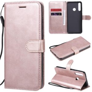 For Huawei Y6p Solid Color Horizontal Flip Protective Leather Case with Holder & Card Slots & Wallet & Lanyard(Rose Gold) (OEM)