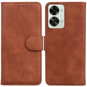 For OnePlus Nord 2T Skin Feel Pure Color Flip Leather Phone Case(Brown) (OEM)