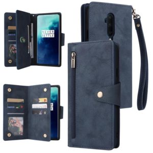 For OnePlus 7T Pro Rivet Buckle 9 Cards Three Fold Leather Phone Case(Blue) (OEM)