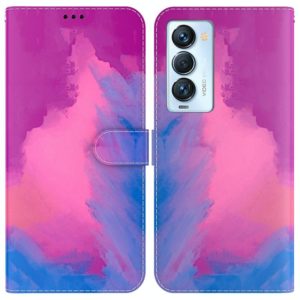 For Tecno Camon 18 Premier Watercolor Pattern Horizontal Flip Leather Phone Case(Purple Red) (OEM)