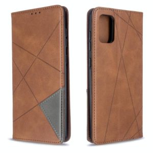 For Galaxy A71 Rhombus Texture Horizontal Flip Magnetic Leather Case with Holder & Card Slots(Brown) (OEM)