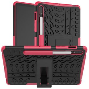 For Samsung Galaxy Tab S8 / Galaxy Tab S7 T870 / T875 Tire Texture Shockproof TPU+PC Protective Case with Holder(Pink) (OEM)