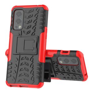 For OnePlus Nord 2 5G Tire Texture Shockproof TPU+PC Protective Case with Holder(Red) (OEM)