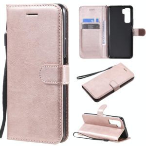 For Huawei nova 7 SE / P40 Lite 5G Solid Color Horizontal Flip Protective Leather Case with Holder & Card Slots & Wallet & Lanyard(Rose Gold) (OEM)