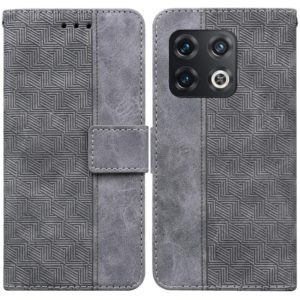 For OnePlus 10 Pro 5G Geometric Embossed Leather Phone Case(Grey) (OEM)