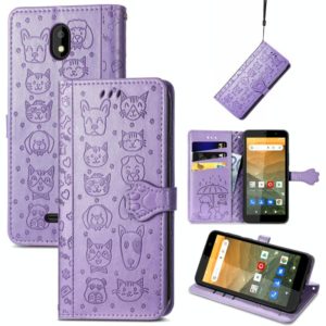 For Vodafone Smart E11 Cat and Dog Embossed Horizontal Flip Phone Leather Case with Holder & Card Slot & Wallet & Lanyard(Purple) (OEM)