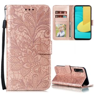 For LG Stylo 7 5G Lace Flower Embossing Pattern Horizontal Flip Leather Case with Holder & Card Slots & Wallet & Photo Frame(Rose Gold) (OEM)