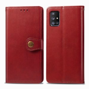For Galaxy A71 5G Retro Solid Color Leather Buckle Phone Case with Lanyard & Photo Frame & Card Slot & Wallet & Stand Function(Red) (OEM)