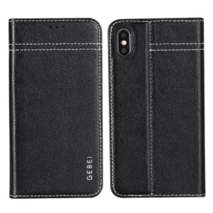 For iPhone XS Max GEBEI Top-grain Leather Horizontal Flip Protective Case with Holder & Card Slots(Black) (GEBEI) (OEM)