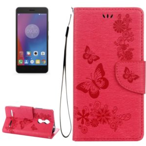 For Lenovo K6 5.0 inch Butterflies Embossing Horizontal Flip Leather Case with Holder & Card Slots & Wallet & Lanyard(Red) (OEM)
