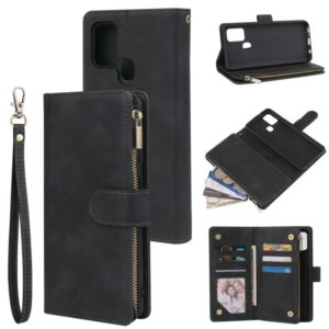For Samsung Galaxy A21s Multifunctional Retro Frosted Horizontal Flip Leather Case with Card Slot & Holder & Zipper Wallet & Photo Frame & Lanyard(Black) (OEM)