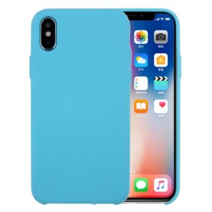For iPhone X / XS Pure Color Liquid Silicone + PC Dropproof Protective Back Cover Case(Blue) (OEM)