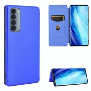 For OPPO Reno4 Pro 4G Carbon Fiber Texture Horizontal Flip TPU + PC + PU Leather Case with Card Slot(Blue) (OEM)