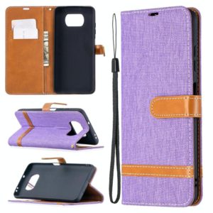 For Xiaomi Mi Poco X3 Color Matching Denim Texture Leather Case with Holder & Card Slots & Wallet & Lanyard(Purple) (OEM)