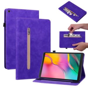 For Samsung Galaxy Tab A 10.1 2019 T510 Skin Feel Solid Color Zipper Leather Tablet Case(Purple) (OEM)
