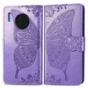 For Huawei Mate 30 Pro Butterfly Love Flower Embossed Horizontal Flip Leather Case with Bracket / Card Slot / Wallet / Lanyard(Light purple) (OEM)