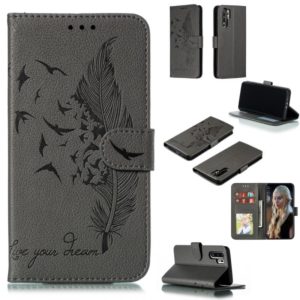 Feather Pattern Litchi Texture Horizontal Flip Leather Case with Wallet & Holder & Card Slots For Huawei P30 Pro(Gray) (OEM)