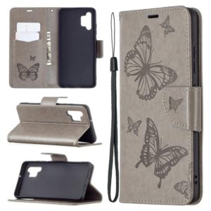 For Samsung Galaxy A32 4G Two Butterflies Embossing Pattern Horizontal Flip Leather Case with Holder & Card Slot & Wallet & Lanyard(Grey) (OEM)