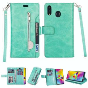For Samsung Galaxy A10s Multifunctional Zipper Horizontal Flip Leather Case with Holder & Wallet & 9 Card Slots & Lanyard(Mint Green) (OEM)