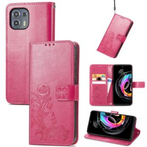 For Motorola Edge 20 Lite Four-leaf Clasp Embossed Buckle Mobile Phone Protection Leather Case with Lanyard & Card Slot & Wallet & Bracket Function(Magenta) (OEM)