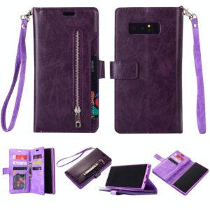 For Samsung Galaxy Note8 Multifunctional Zipper Horizontal Flip Leather Case with Holder & Wallet & 9 Card Slots & Lanyard(Purple) (OEM)
