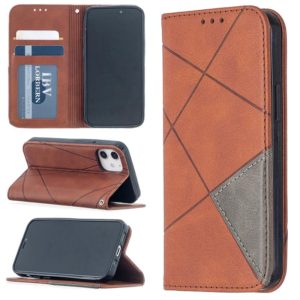 For iPhone 12 mini Rhombus Texture Horizontal Flip Magnetic Leather Case with Holder & Card Slots(Brown) (OEM)