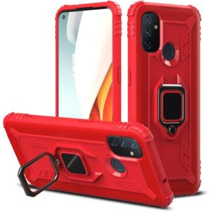 For OnePlus Nord N100 Carbon Fiber Protective Case with 360 Degree Rotating Ring Holder(Red) (OEM)