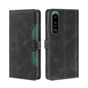 For Sony Xperia 5 III Skin Feel Straw Hat Magnetic Buckle Horizontal Flip PU Leather Case with Holder & Card Slots & Wallet(Black) (OEM)