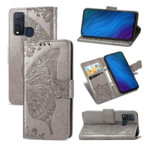 For vivo Y50 Butterfly Love Flower Embossed Horizontal Flip Leather Case with Bracket / Card Slot / Wallet / Lanyard(Gray) (OEM)